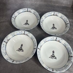 4 Totally Today Bowls Lighthouse Sail Boat‎ China 7.5"